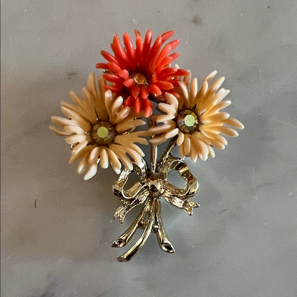 Vintage Floral Brooch with Bow